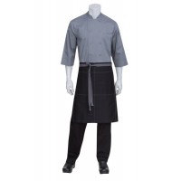 Chef Works | Black Wide Half Apron With Grey Ties